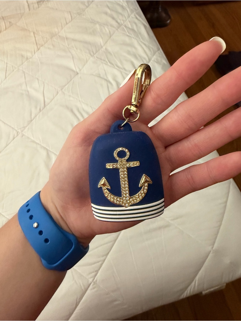 Navy Anchor Keychain with Gold Accent